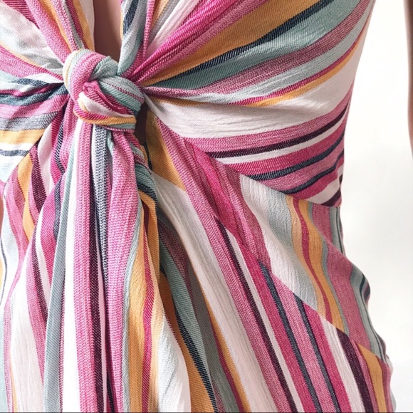 Plunge Twist Front Slit Stripe Midi Dress - Picture 6 of 8